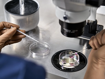 فني يتعامل مع عينات تجميد البويضات والأجنة